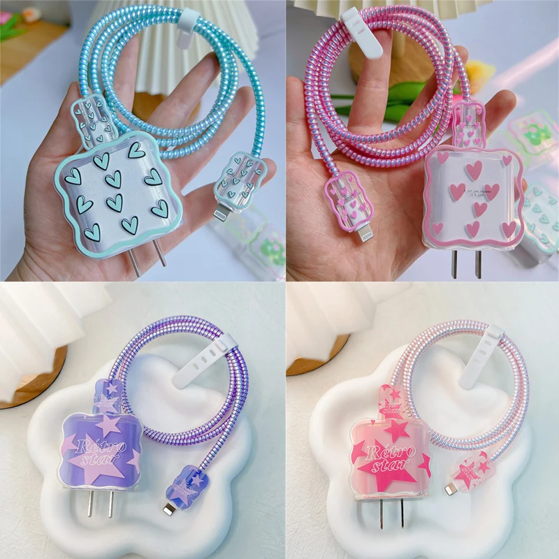 3D Wave Heart Star Charger Protector Per Apple 18W/20W Charger Adapter Case Cable Wrap Anti-Break Cord Cover Per Iphone 14 13 11