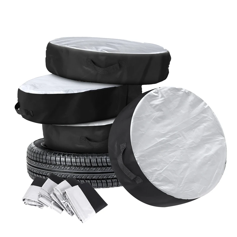 4Pcs Tire Cover Case Car Spare Tire Cover Storage Bags Carry Tote Polyester For Cars Wheel Protection Covers 4 Season