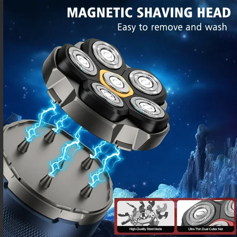 Tinsol Titanium Electric Head Shaver for Bald Men 6D Magnetic Razor Hair Trimmer Rechargeable LED Waterproof Face Hair Cutting