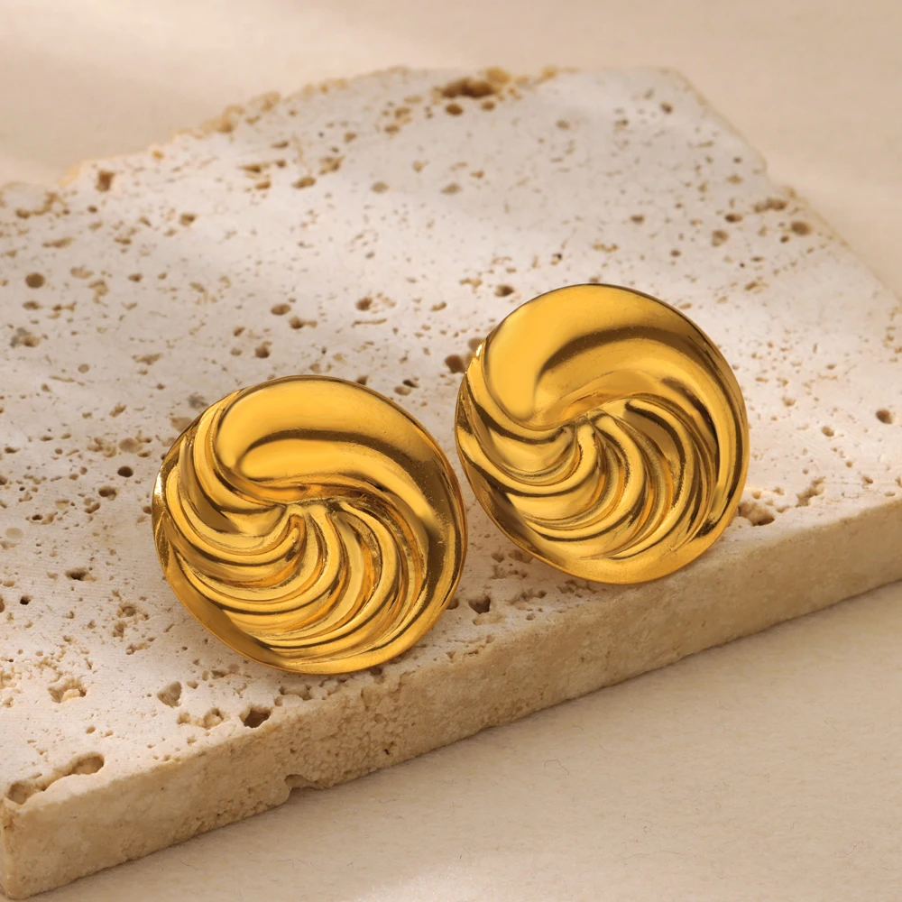 Irregular Texture Round Hollow Stainless Steel Stud Earring for Women