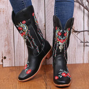 Vintage Cowboy For Womens Cowgril Boots Western Sunflower Motorcycle Boots Embroidered Boots women's boots 1