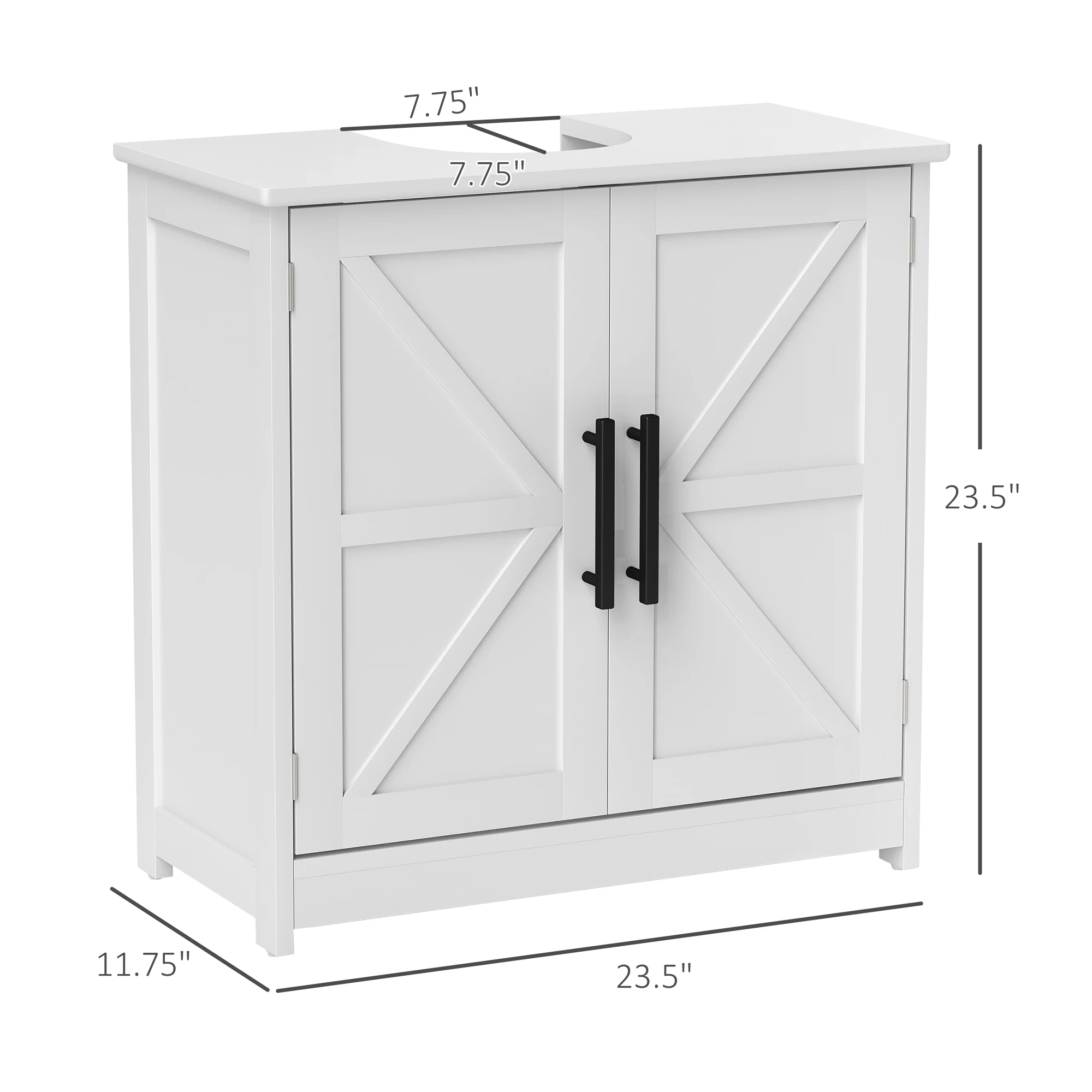 Homcom Pedestal Sink Storage Cabinet, Farmhouse Freestanding Bathroom Sink Cabinet with 2 Barn Doors and Adjustable Shelf, White 3