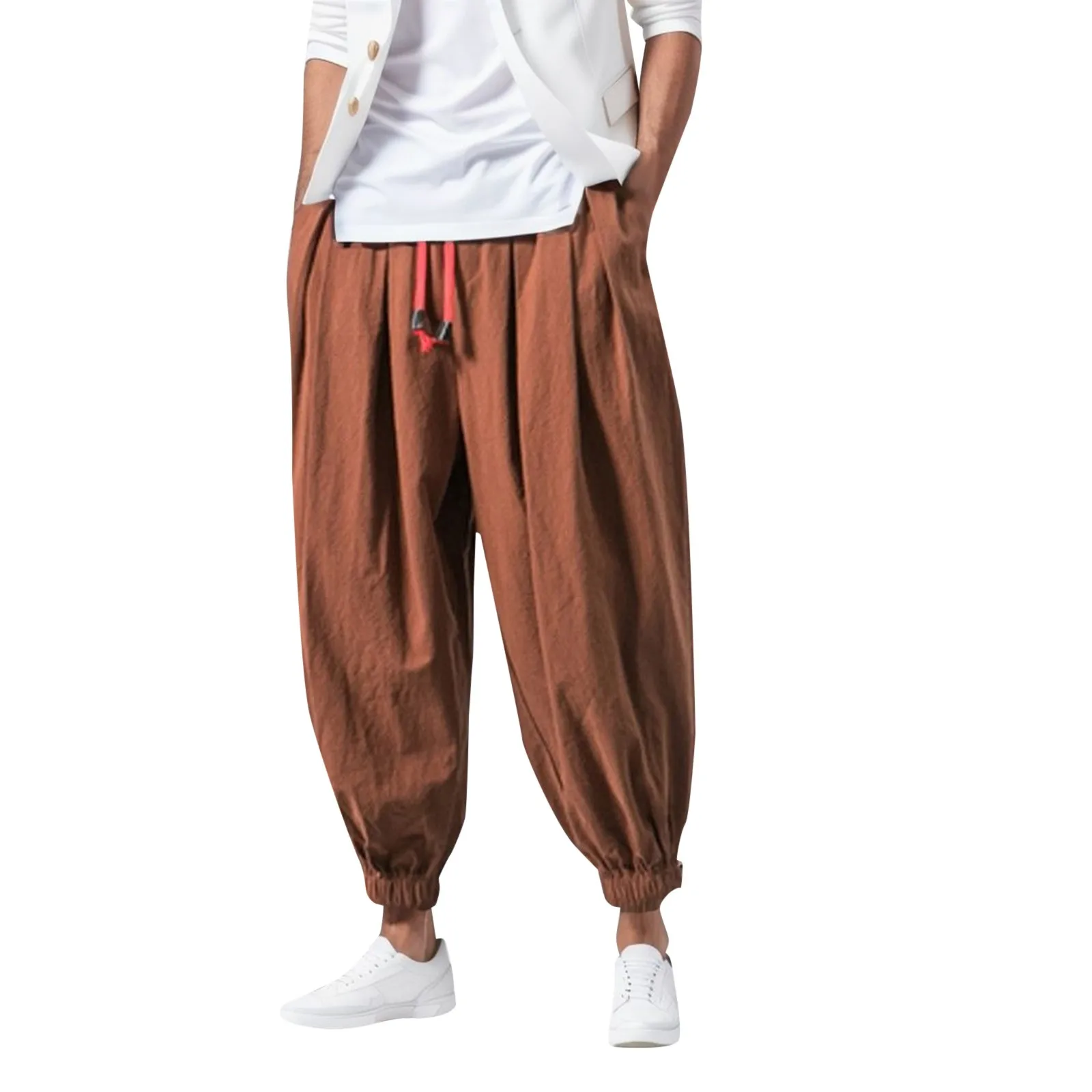 2024 New Fashion Drawstring Harem Pants Men’S Baggy Jogging Pants Japanese Men Crotch Wide Leg Pants Male Casual Loose Trousers 4