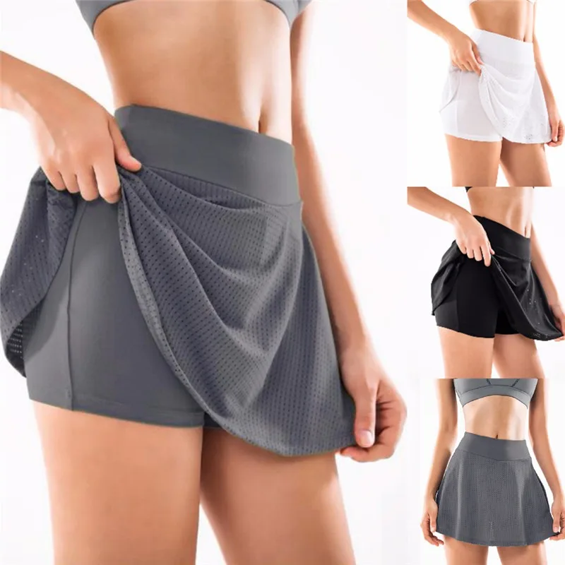

Summer Light Fake Two Piece Skirts Women Shorts Casual Sports Beach Mid Waist Solid Shorts Fashion Lace-up Ruffle