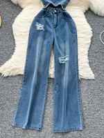 Hong Kong Sle Chic Hollow out Svel High Waist Slimming Denim Overalls Casual Hole Punching Design Commute Straight Tube - Image 3