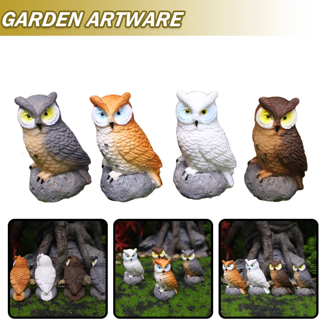 

4pcs Creative Resin Owl Statue Bird Garden Sculpture Art Figurine Decorations For Home Outdoor Lawn Yard Porch Desktop Ornaments