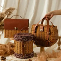 Rattan Woven Handbag with Storage Box Forest Department Pastoral Beach Holiday Wind Female Bag INS Wind Handbag 1
