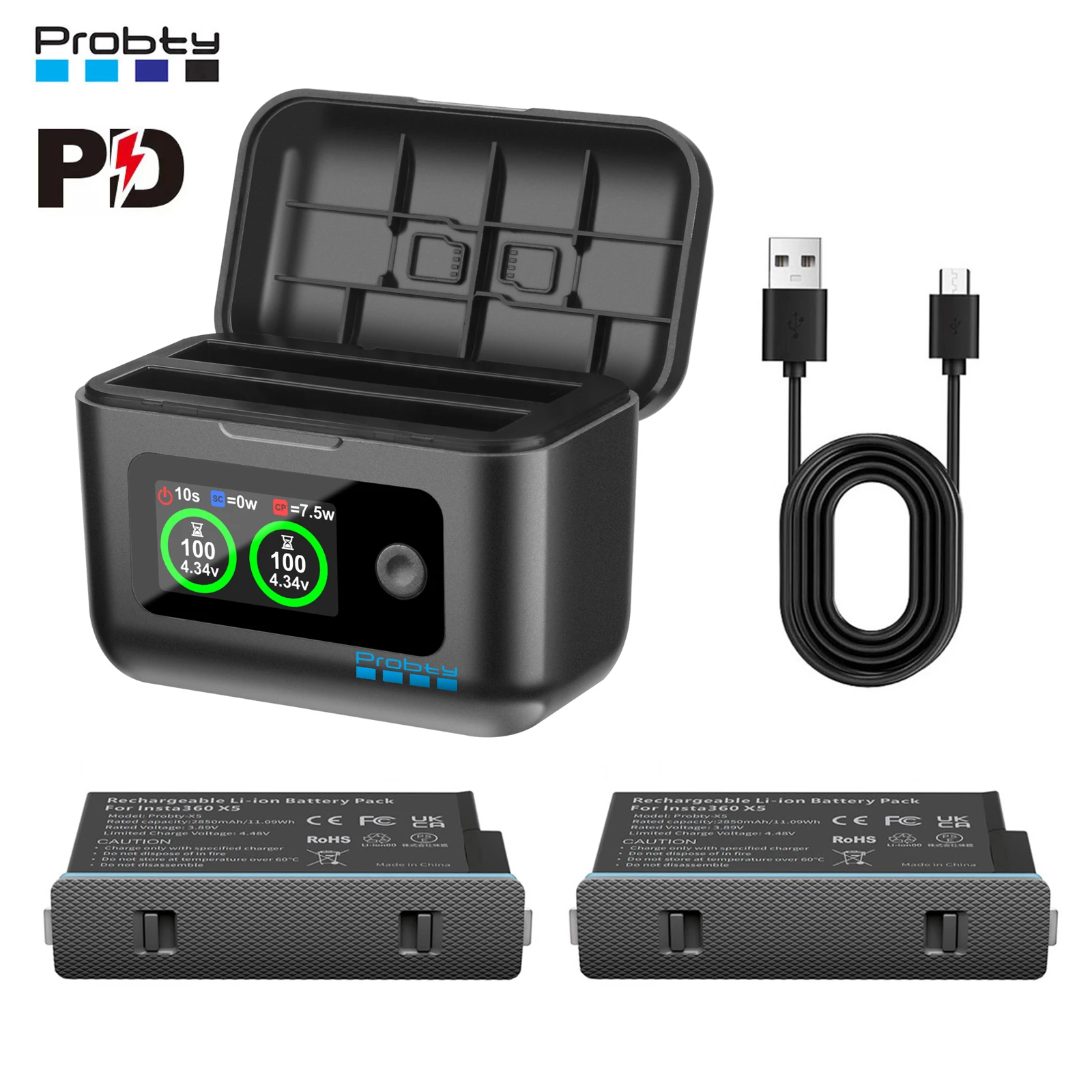 2850mAh סוללת החלפה עבור Insta360 X5 / תיבת מטען מהירה עבור מצלמת הפעולה Insta 360 X5 אביזרים