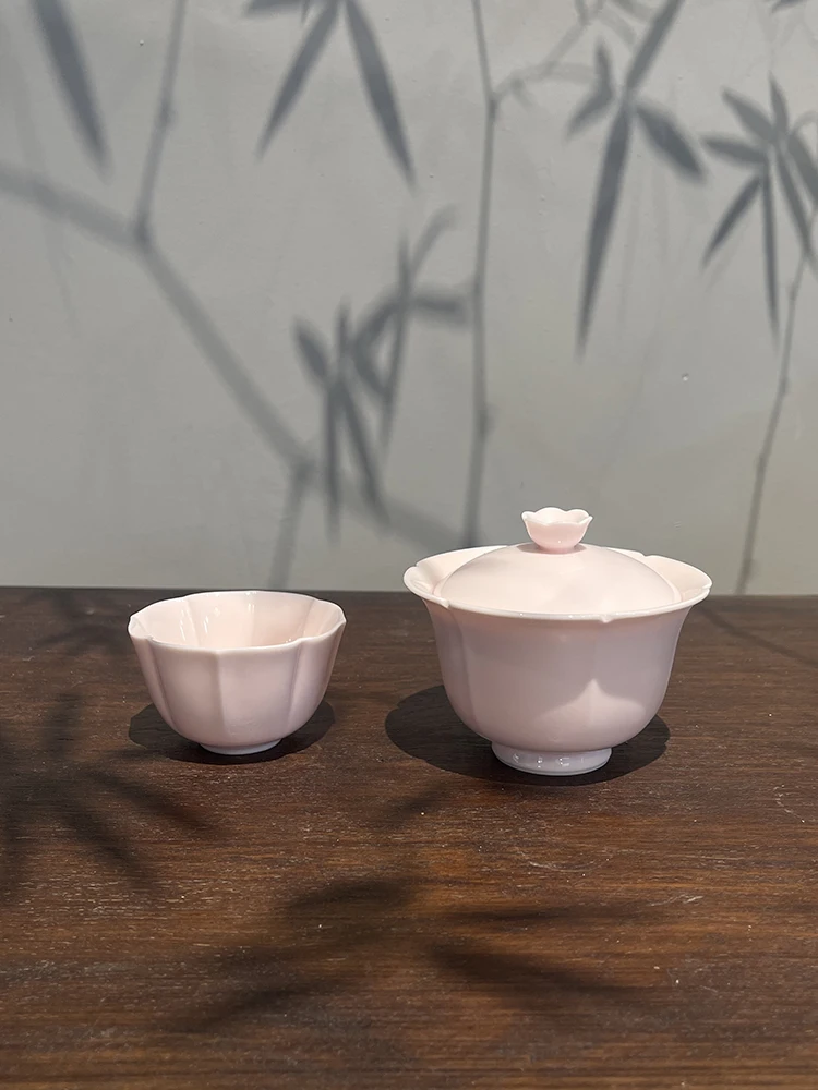

High Temperature Firing of Raw Ore Powder and Mud, Lace Mouth, Two Covered Bowls, Crabapple Cup, Solid Color Petal Cup