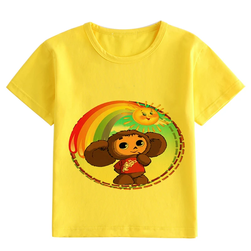 4 Colors 2-9y Children Russian Cartoon Cheburashka Funny T Shirt Summer Baby Boys/Girls Chebu Russia Tops T-shirt Kids Clothes 6