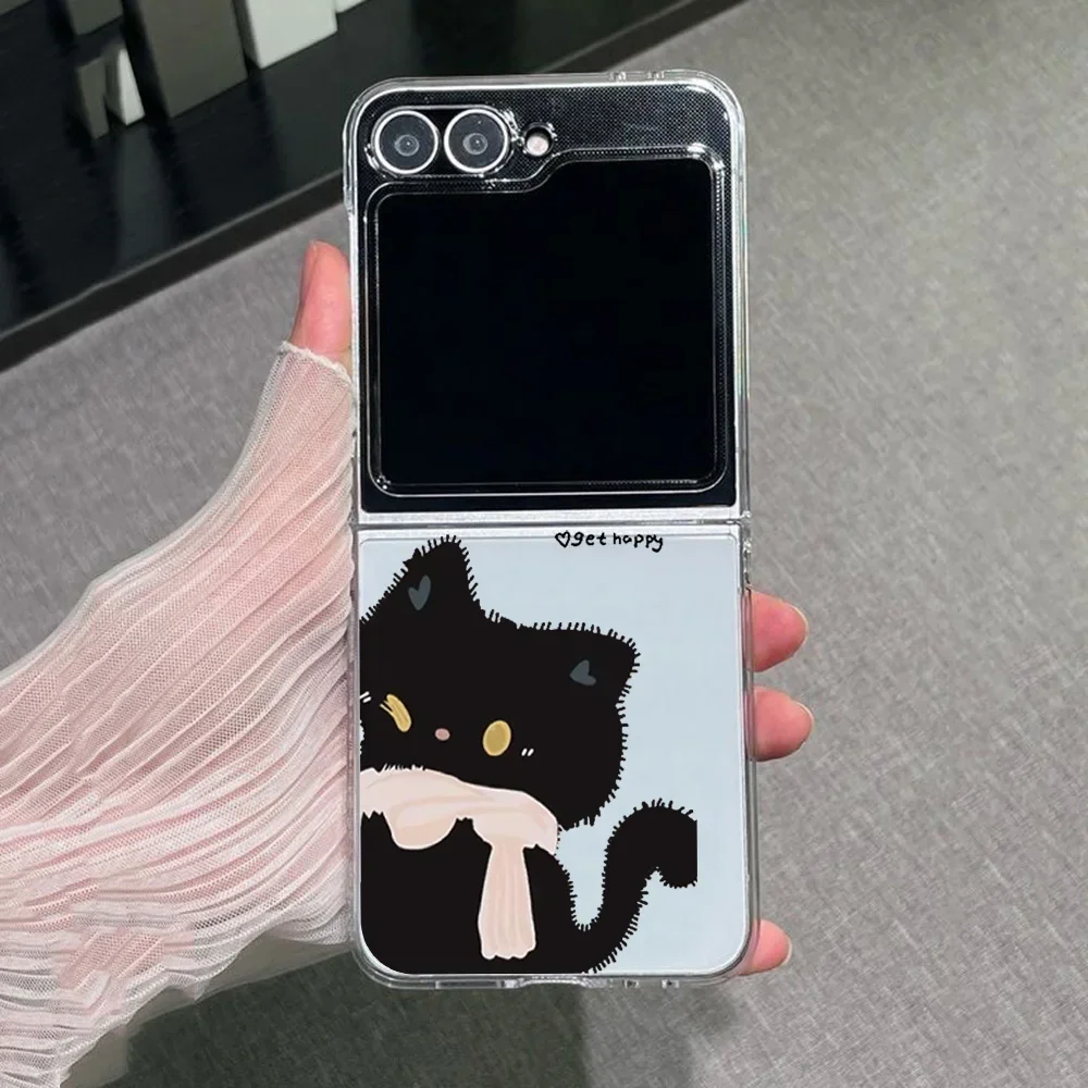 Custodia per telefono con simpatico gatto cartoon per Samsung Galaxy Z Flip 8 6 7 ZFlip 5, cover antiurto per Samsung Z Flip4 Z Flip3. - immagine 5