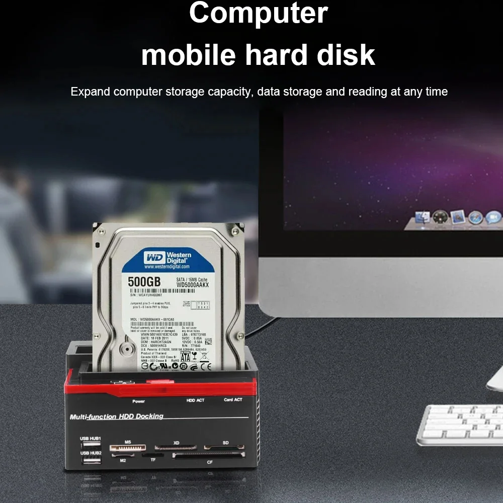 DeepFox 2.5/3.5" SATA IDE HDD Docking Station Clone USB 2.0 HDD Hard Drive Disk Docking Station Card Reader Hub with OTB/OTC
