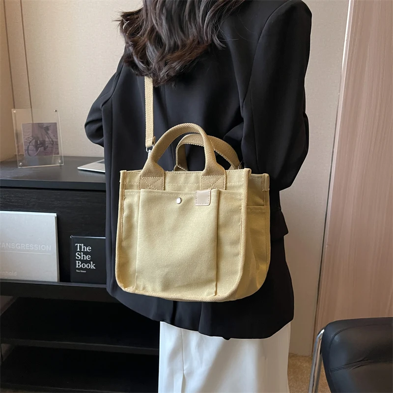 

Новинка 2023, повседневная мягкая женская модная холщовая вместительная сумка для покупок, многофункциональная сумка для студентов, сумки через плечо для девочек с большими карманами