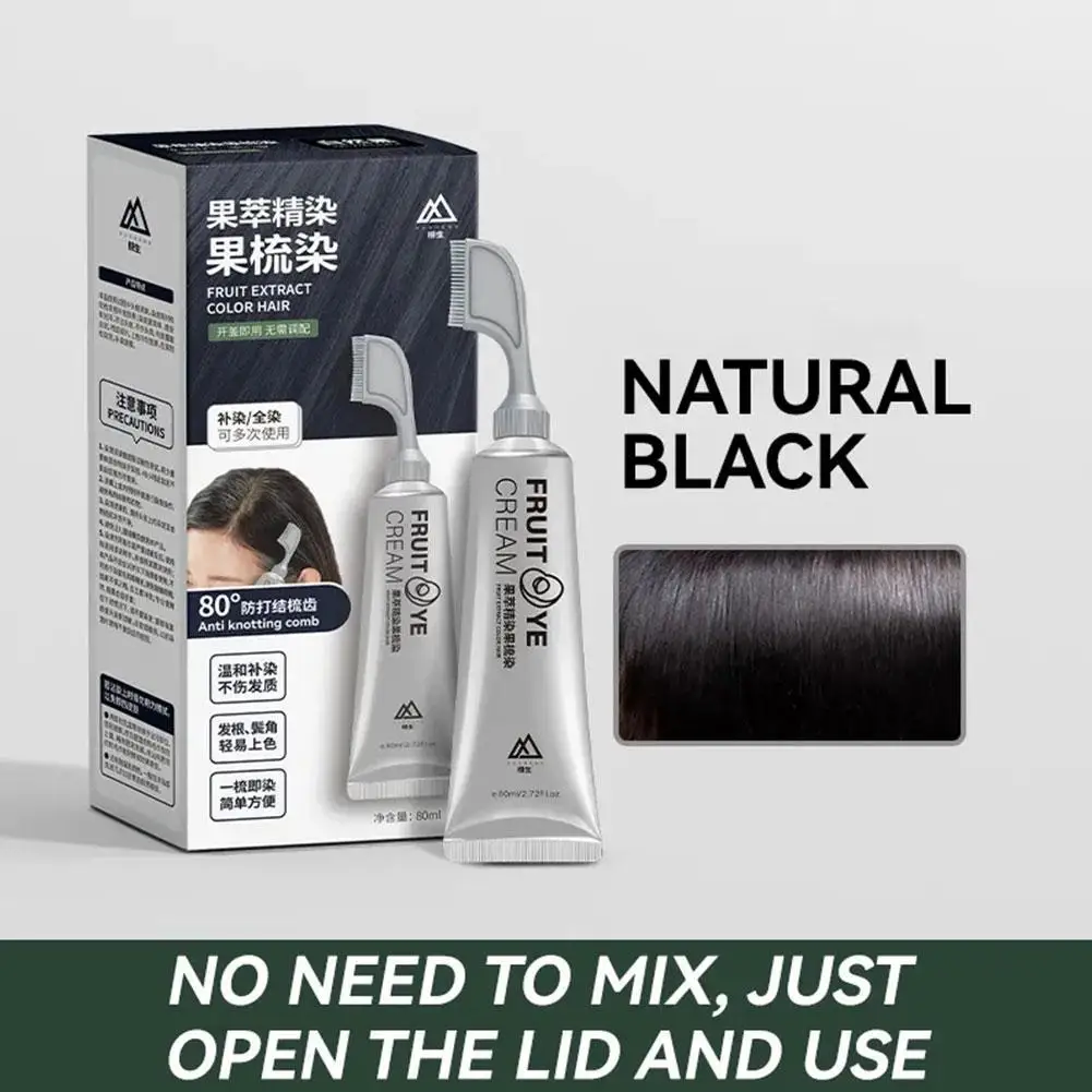 80ml Black Hair Dye Shampoo With Comb Black Hair Dye Pure Plant-based Instant Hair Dye Cream To Cover Permanent Hair Dye