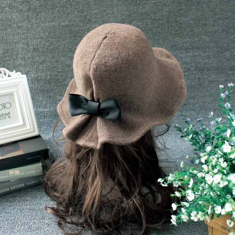 Autumn Winter Fedoras Women Hat Elegant Vintage Bowknot Wool Ladies Hat Dome Felt Wedding Church Jazz Cap Female Bow Bowler women hat