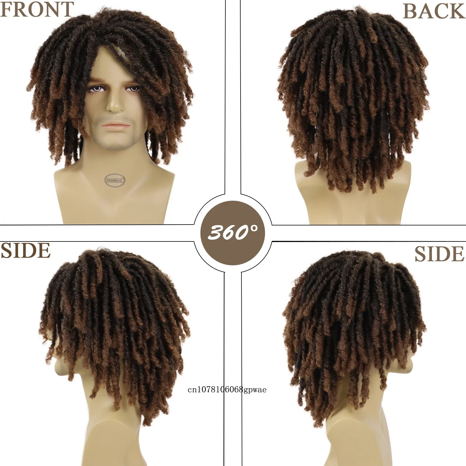 Dreadlocks Wig for Men Braided Synthetic Wig Man Ombre Brown Locs Crochet Twist Hair Men's Afro Natural Short Dreads Hip Hop