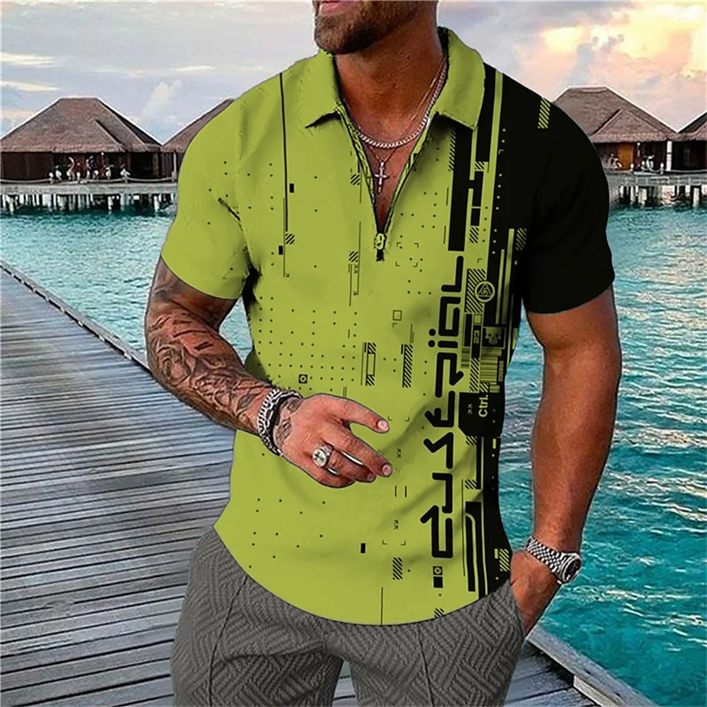 

Letter Printed Polo T-Shirt For Men Golf Polo Short Sleeve Tops Summer Quick Dry Zip Pullover Men Clothing Oversized Shirt 2023