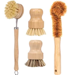 Eco - Friendly Bamboo Dish Brush with Long Wooden Handle (4PCS)