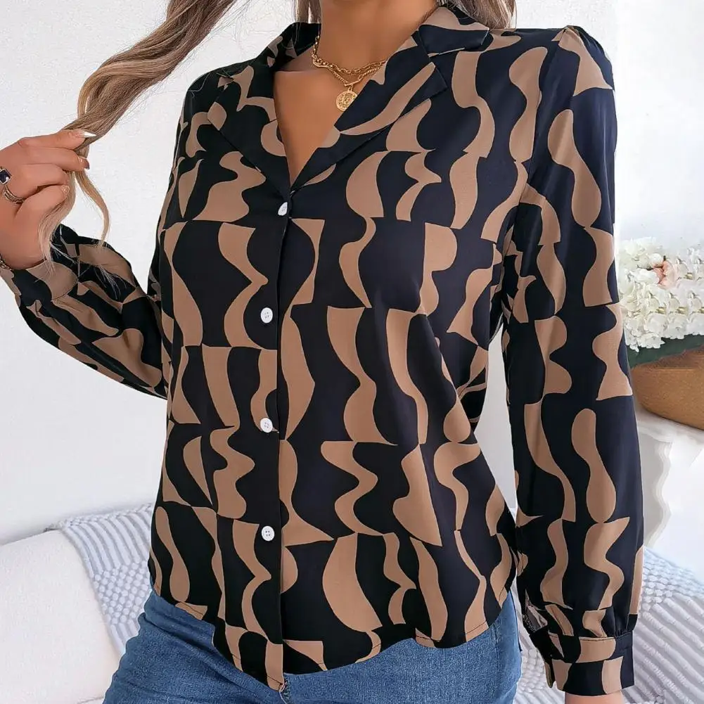 

Women Casual Top Soft Long Sleeve Women's Shirt with Lapel Single-breasted Buttons Loose Casual Blouse in Ol Commute Style