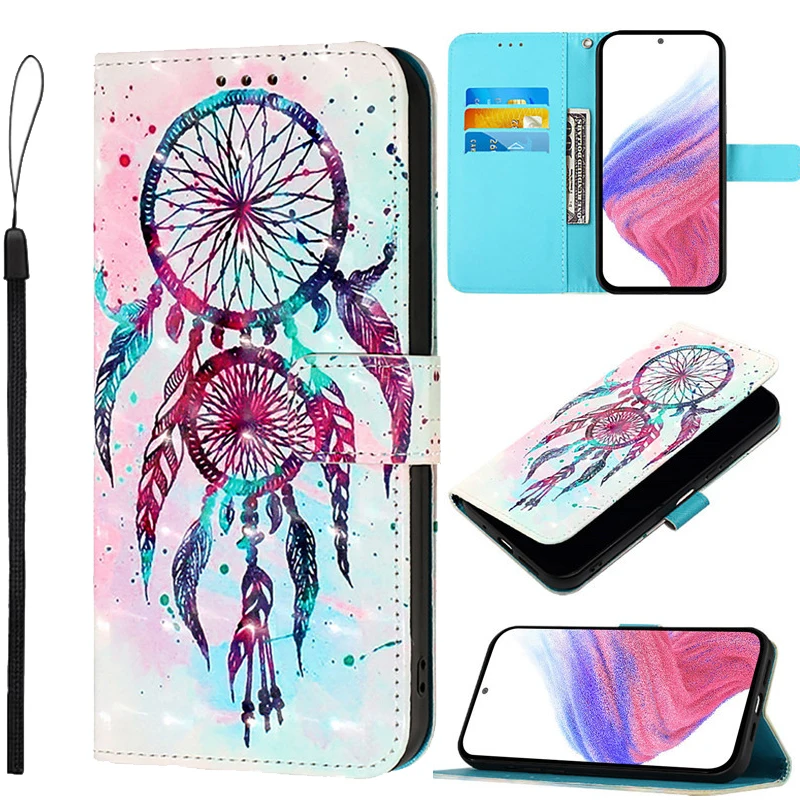Vintage Floral Leather Wallet Case with Magnetic Flip Cover