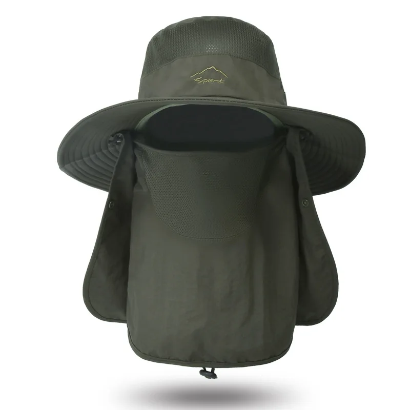 Wide Brim Detachable Face Cover Men Fishing Cap Neck Flap Uv