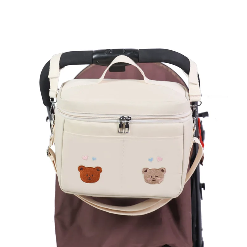 Baby Stroller Nappy Bag Korea Cute Bear Embroidery Flower Mommy Bag Soft Maternity Shoulder Pack Portable Baby Diaper Organizer 2