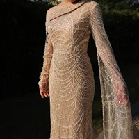 Dubai Luxury Champagne Mermaid Evening Dresses for Women Wedding Elegant Beaded One Shoulder Formal Prom Gowns 112 1
