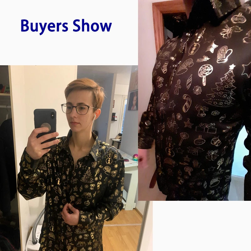 DiBanGu Men's Christmas Dress Shirt - Red & Gold Holiday Festive Button Down Long Sleeve - View #3