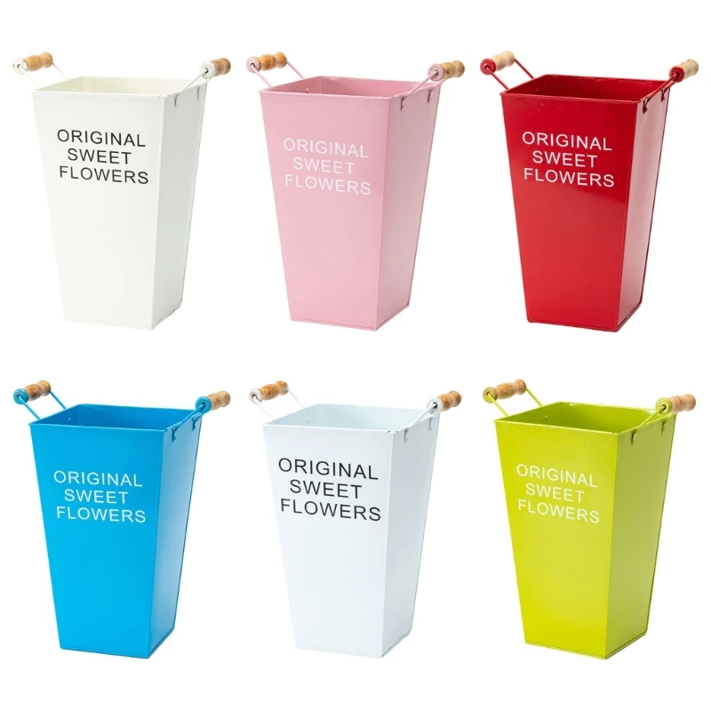 

Железное ведро для цветов, цветочный горшок с ручкой для растений, цветочная композиция, ваза, подарок R7UB