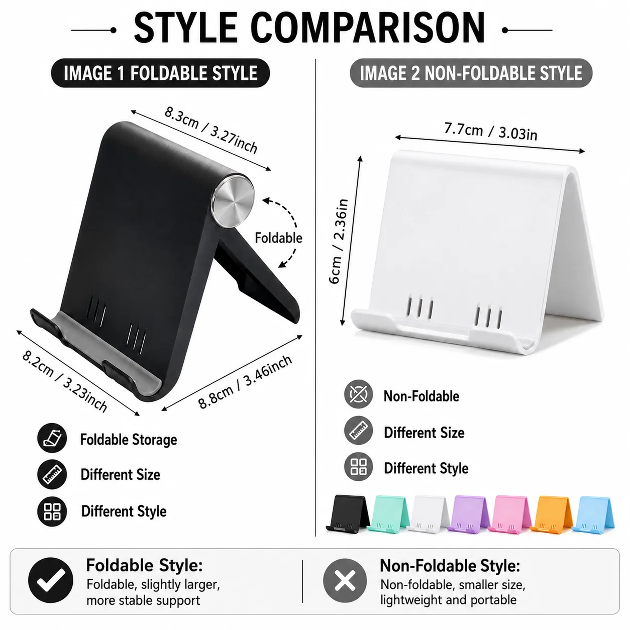 Adjustable Foldable Phone and Tablet Stand - Portable, Anti-Slip Desk Holder for Office and Travel, Available in 8 Colors