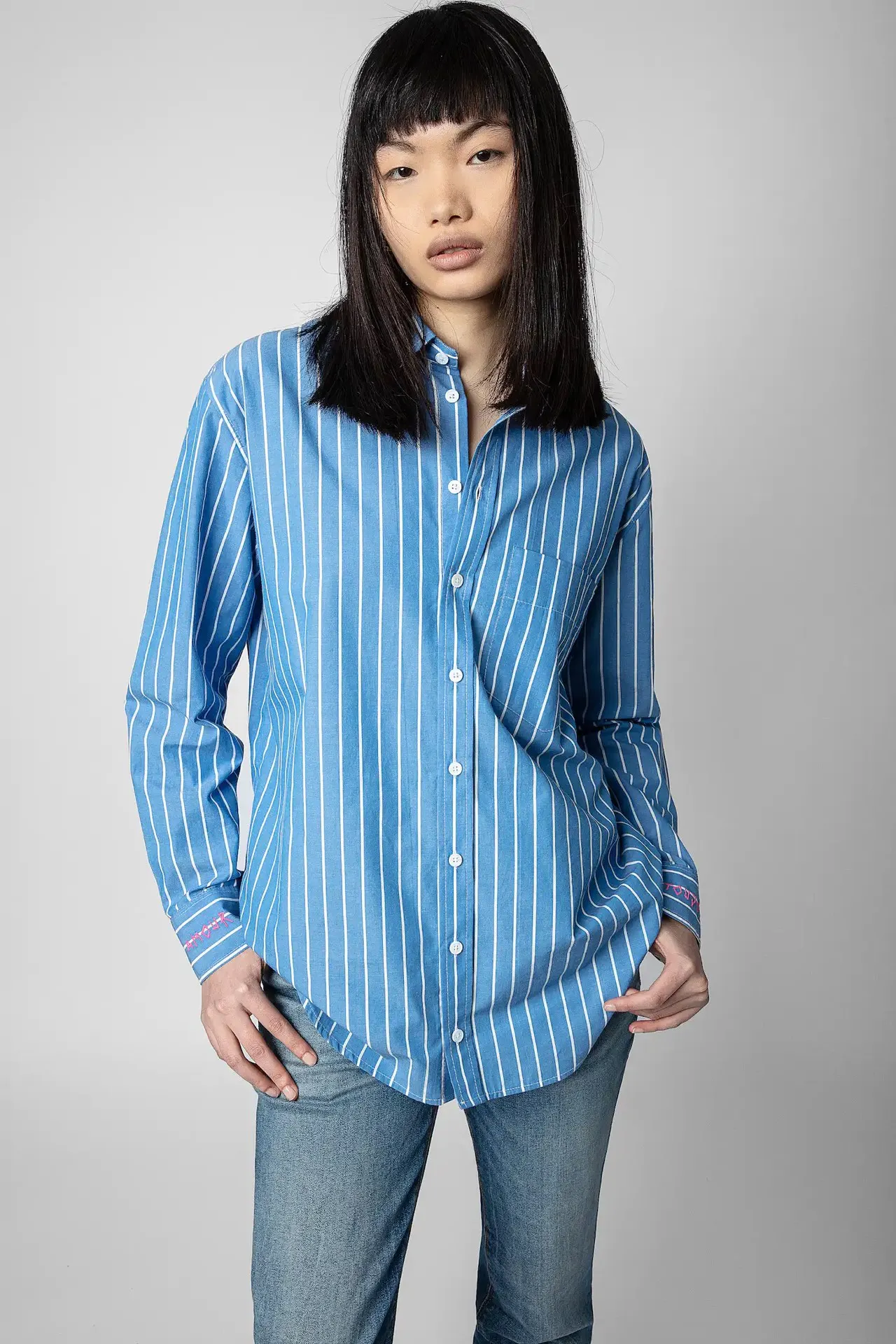 

2023 Spring and Summer New Shirt Blue Striped Button Shirt