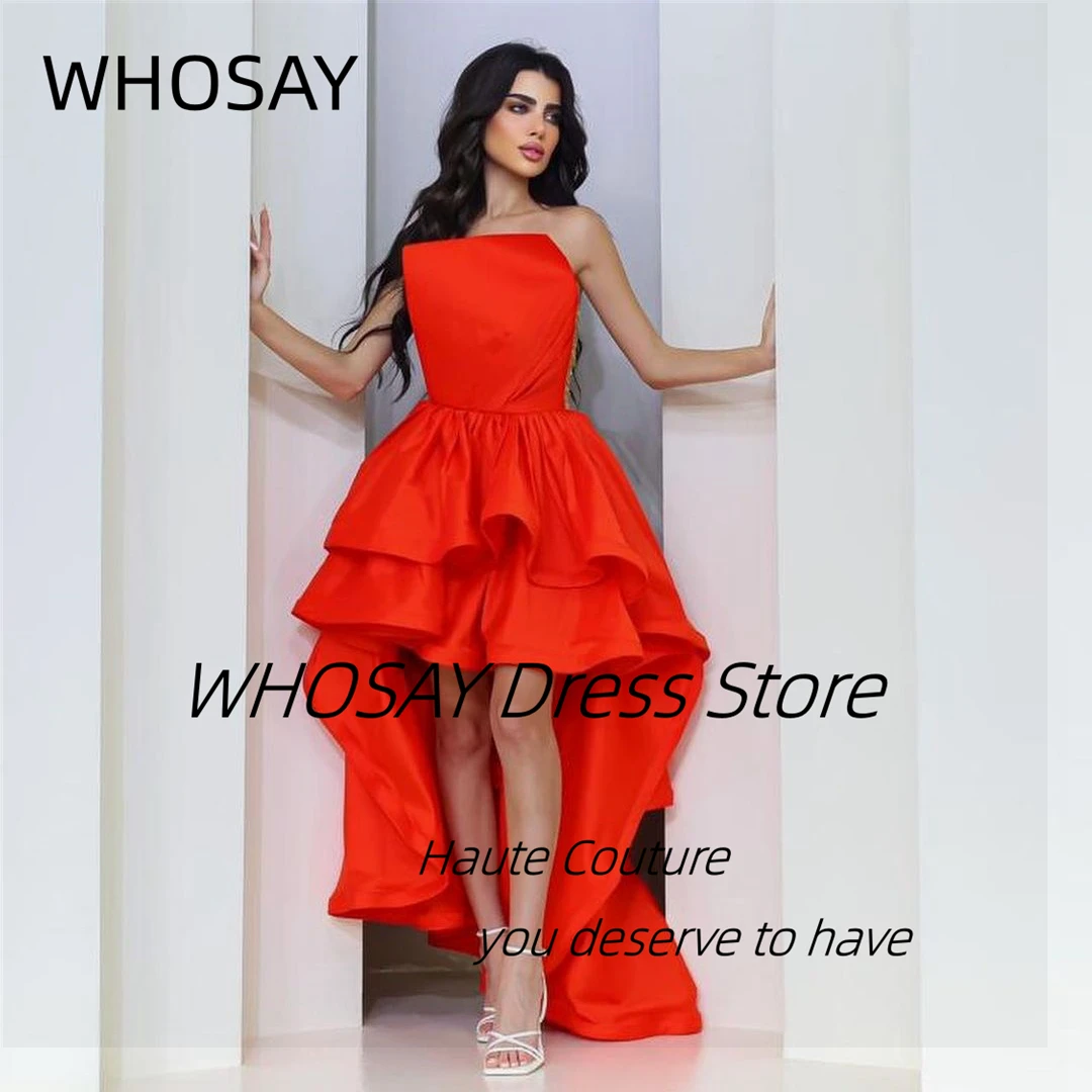 

WHOSAY Summer Ladies Wear Strapless Prom Dresses Sequins Sexy Back Vestidos De Noches High Low Tiered Evening Party Gowns