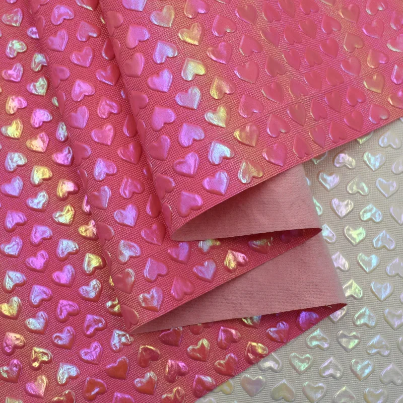 PVC Iridescent Heart Shaped Leather 0.8mm Gradient Color Cosmetic Bag Mobile Phone Case Artificial Leather Fabric Handbag