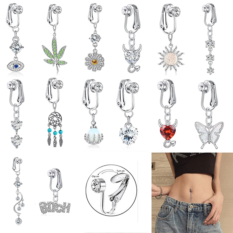 1Pc Fake Belly Button Ring Ciondolo Finto Piercing Alla Pancia Clip Sull'Ombelico Non Ombelico Falso Pircing Farfalla Cartilagine Orecchino Clip