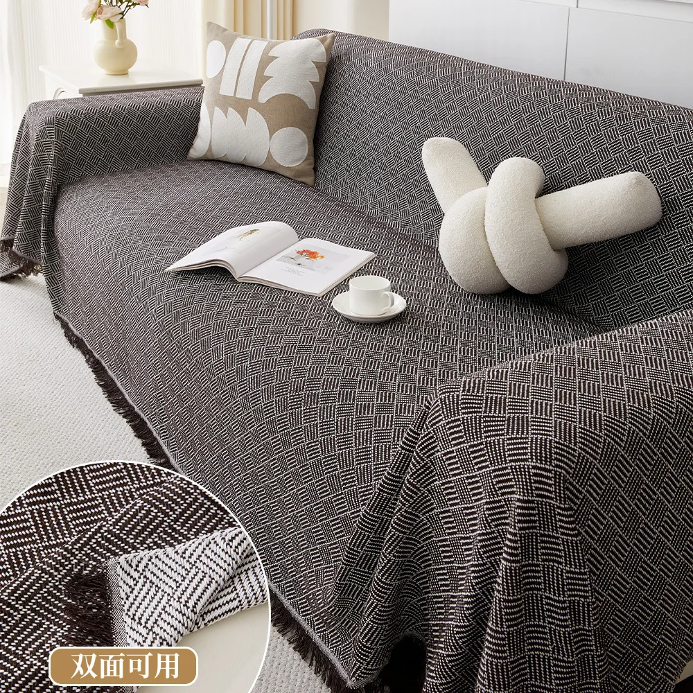 New Simple Polyester Cotton Sofa Towel with Tassels Edge Sofa Cover Two-sided Blanket Home Decoration Leisure Relax Beach Towel 6