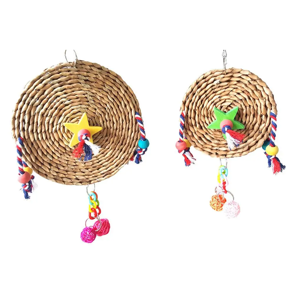 

Parrot Straw Weaving Hanging Chewing Toys With Wooden Block Rope Decoration Bird Cage Accessories (random Color)