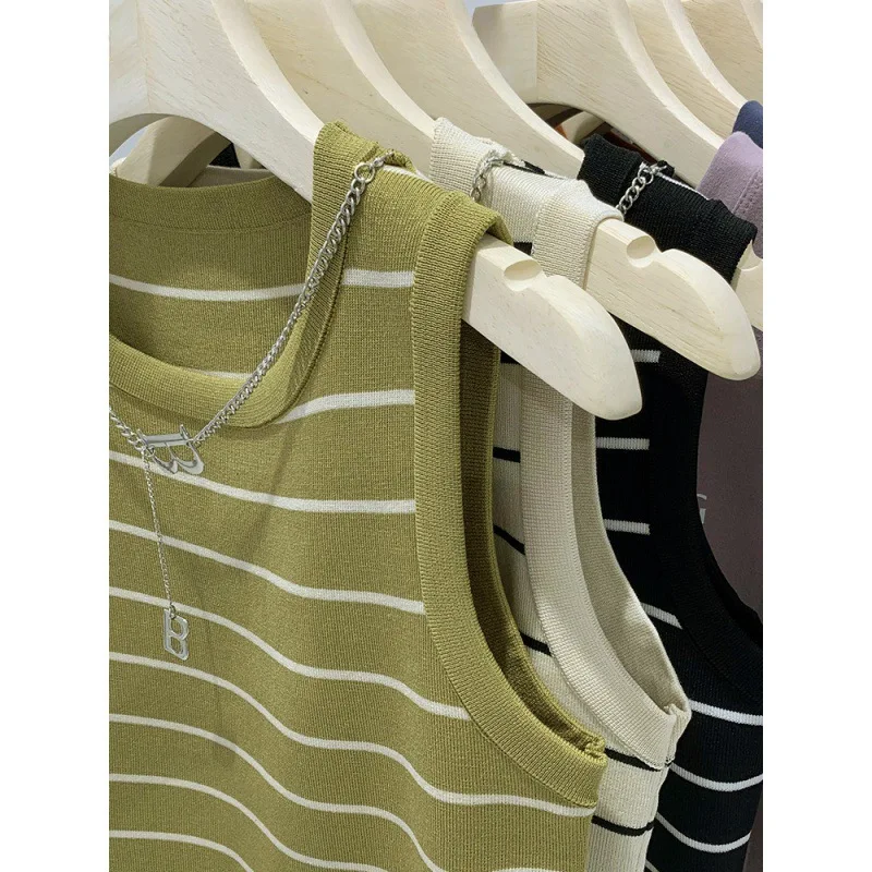 Women Striped Knit Sleeveless Summer Vest