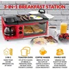 OUIO 3-in-1- Includes Coffee Maker, Non-Stick Griddle, and 4-Slice Toaster Oven - Versatile Breakfast Maker with Timer-red 1