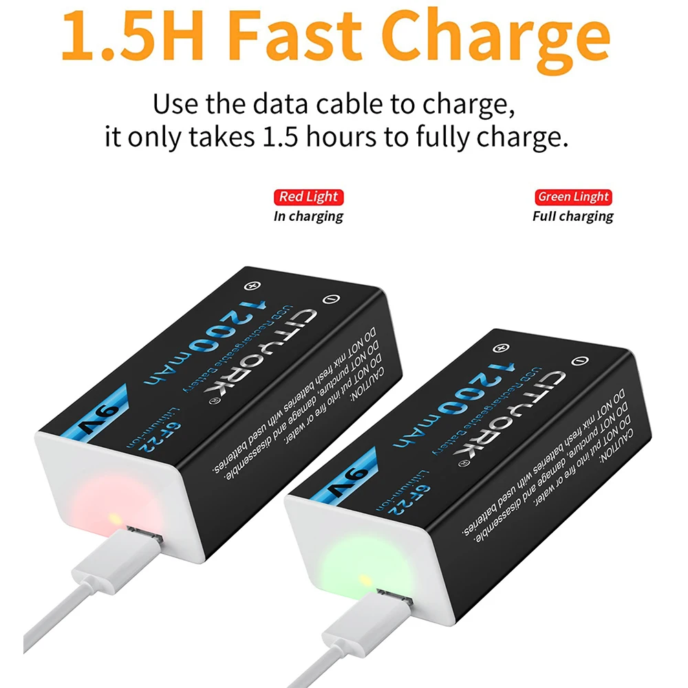 9V 6F22 1200mAh USB Rechargeable Battery With TYPE-C USB Charging Li-ion Battery For Metal Detector Multimeter Toy — view 4