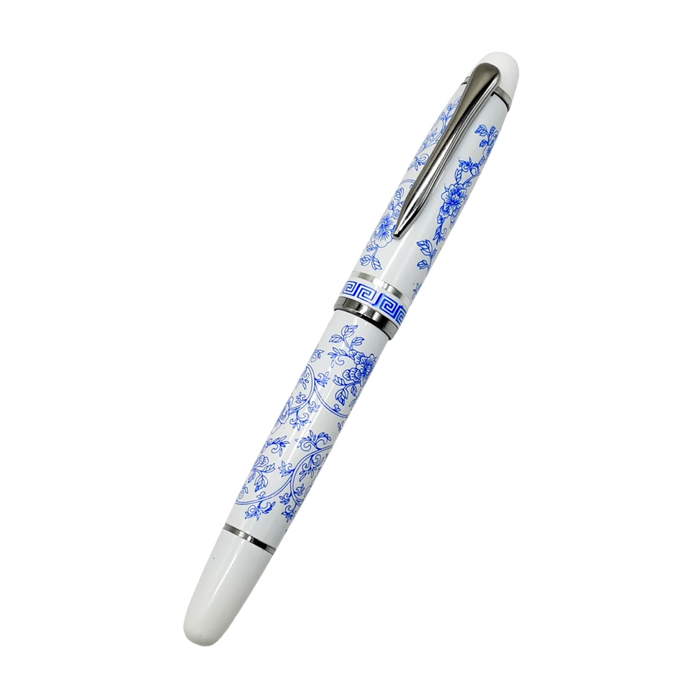

Student Blue and White Porcelain Fountain Pen Replacable Ink Set Black/Blue ink F 0.5 mm School Pens Office Supplies Stationery