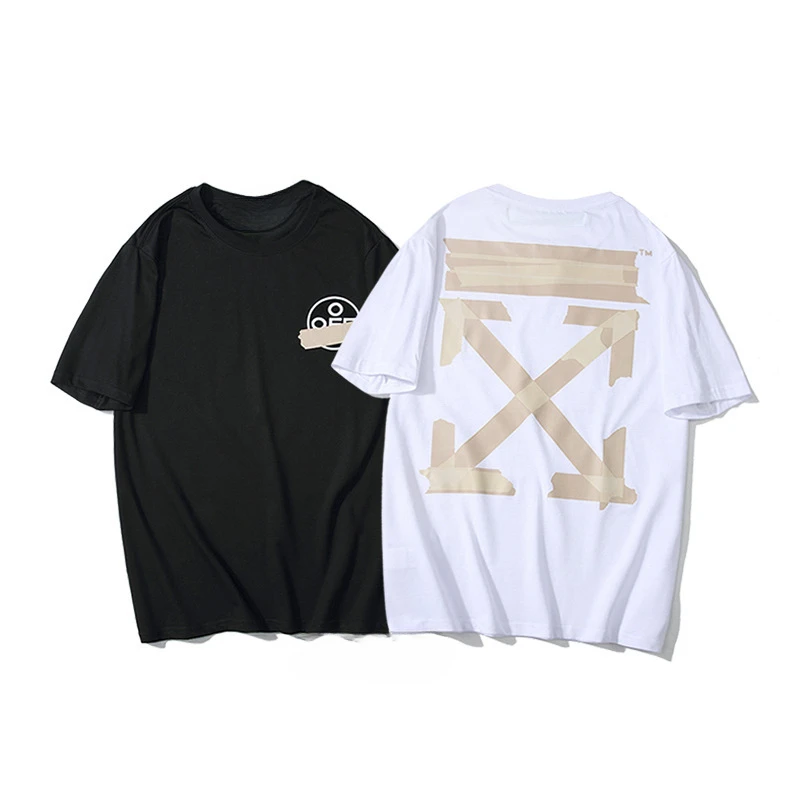 OFFOWWHITEYellowTapeArrowCordonPrintCottonShortsleevedT