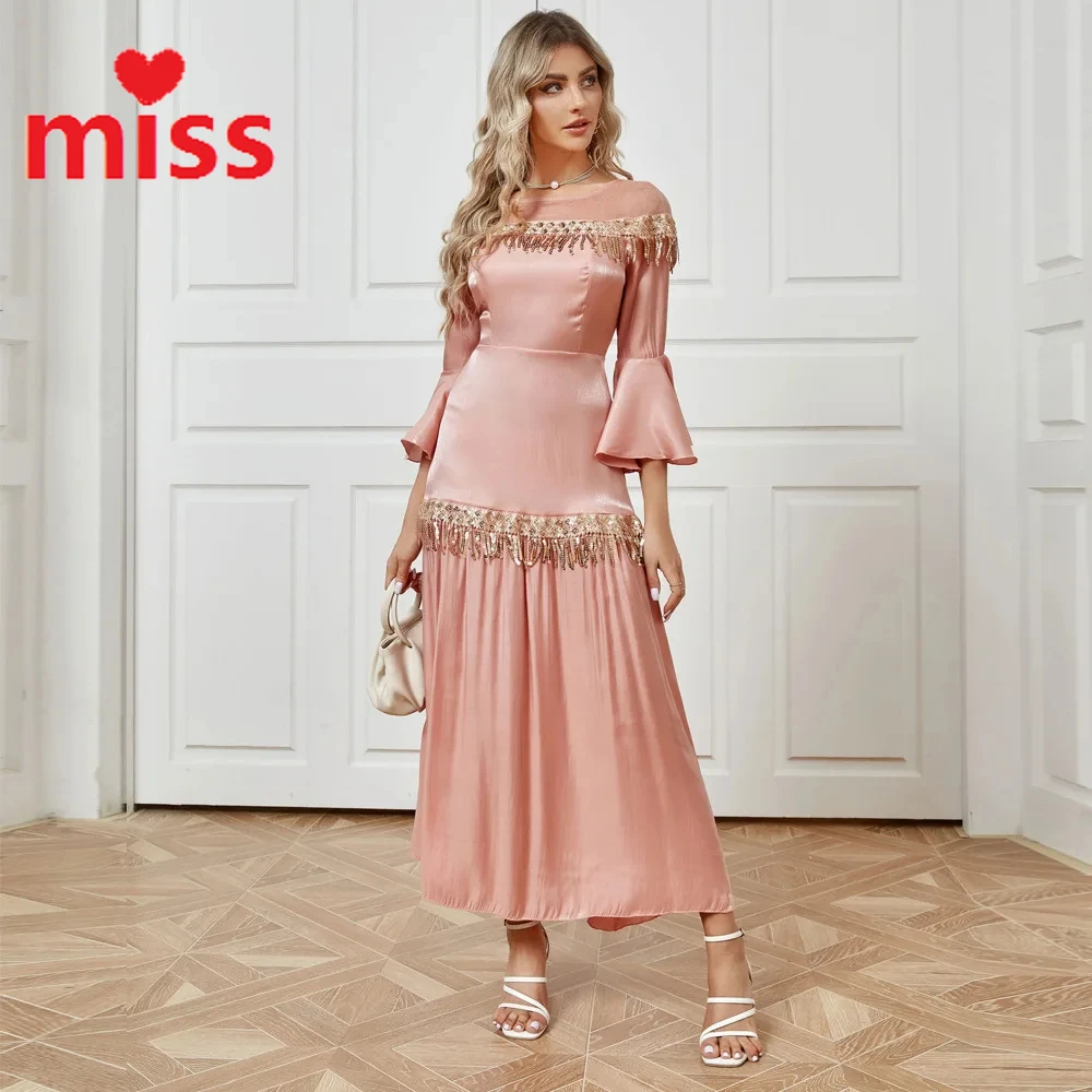 

Party Dress Advanced Customization 2024 Fashion Autumn Noble Beaded Tassel Sequin Heavy Industry High Waist Women's Long Dress