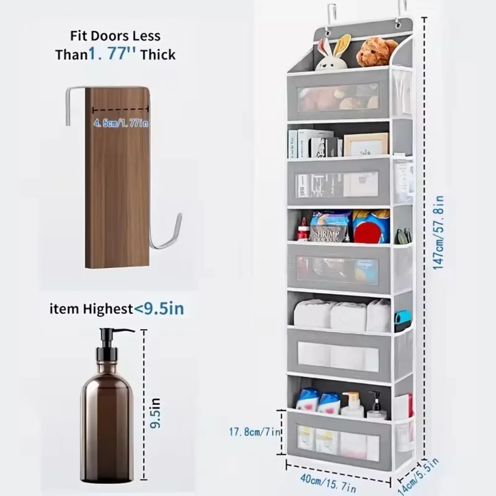 4-Shelf Hanging Storage Organizer - Behind Door, Anti-Tilt, 2/4 Large Capacity Pockets, Suitable for Bedroom, Bathroom, Kitchen 4