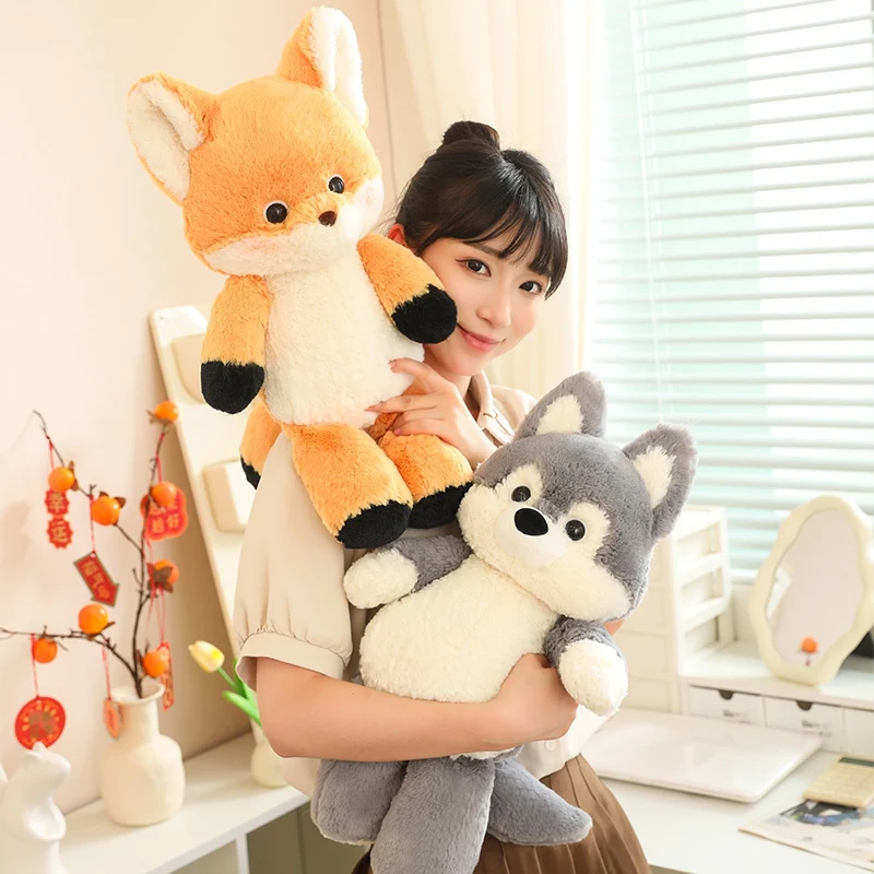 50cm New Kawaii Running Fox Wolf Plush Toys Cartoon Stuffed Animal