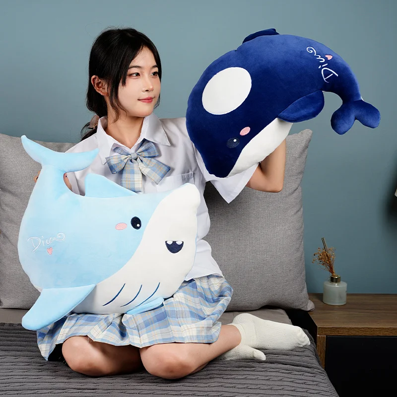 Cartoon Sea Series Plush Throw Pillow Toy Cute Stuffed Animals Dolphin Shark Otter Plushies Cushion Anime Soft Toys Home Decor