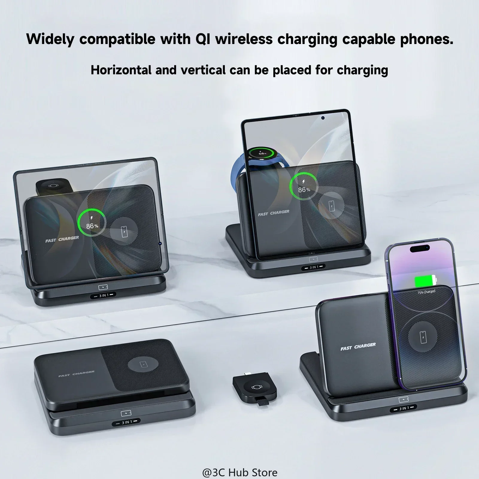 3 in 1 Wireless Charger Stand for Samsung Galaxy Z Fold 5 4 3 S23 Ultra Fast Charging Dock Station for Galaxy Watch 6 Buds2