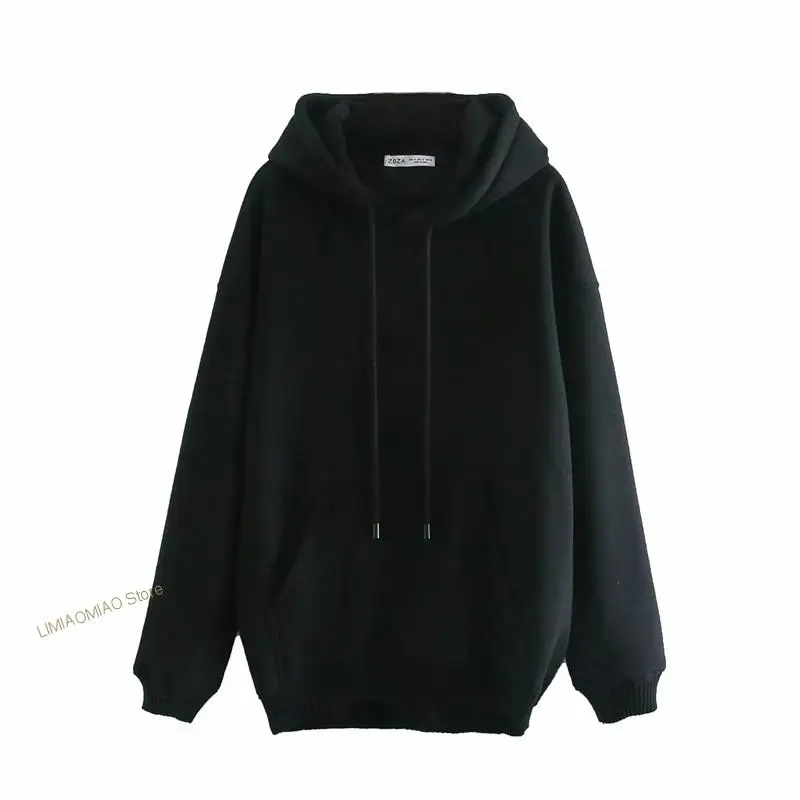 2022 Merodi Casual Long Sleeve Drawstring Hooded Collar Winter Warm Pullover Female Fashion Inside Plush Cotton Hoodies Chic
