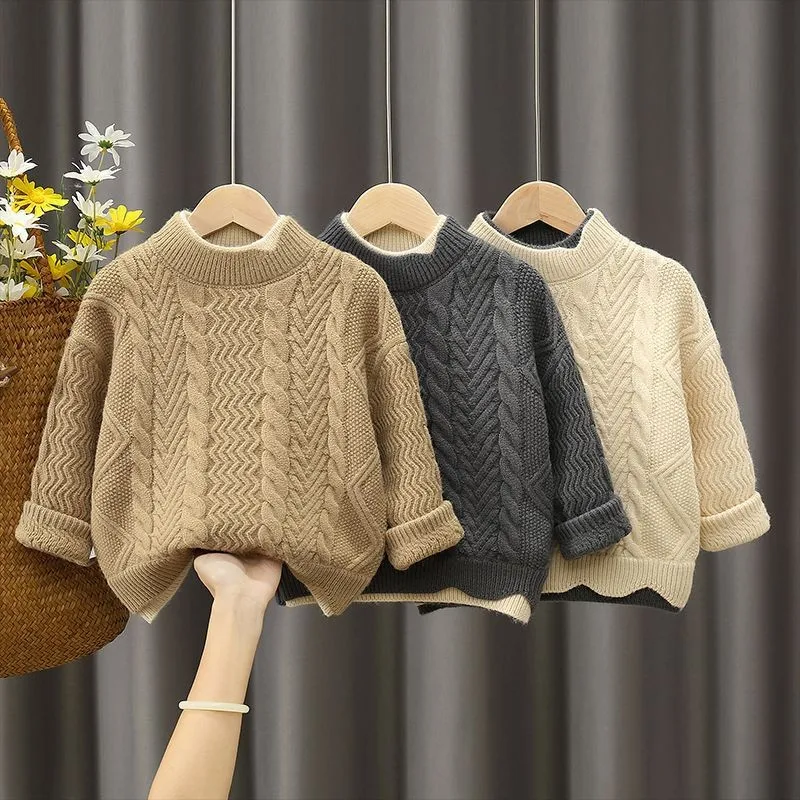 

Шерстяной свитер для мальчиков вязаный крючком хлопковый 2023 изящный теплый утепленный бархатный осенне-зимний детский свитер