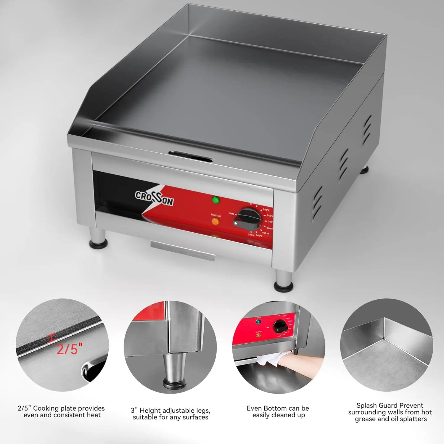 Electric Countertop Griddle,Flat Top Griddles with Non-Stick 2/5" Thick Iron Cooking Plate for Restaurant and home use-120V/1750 3