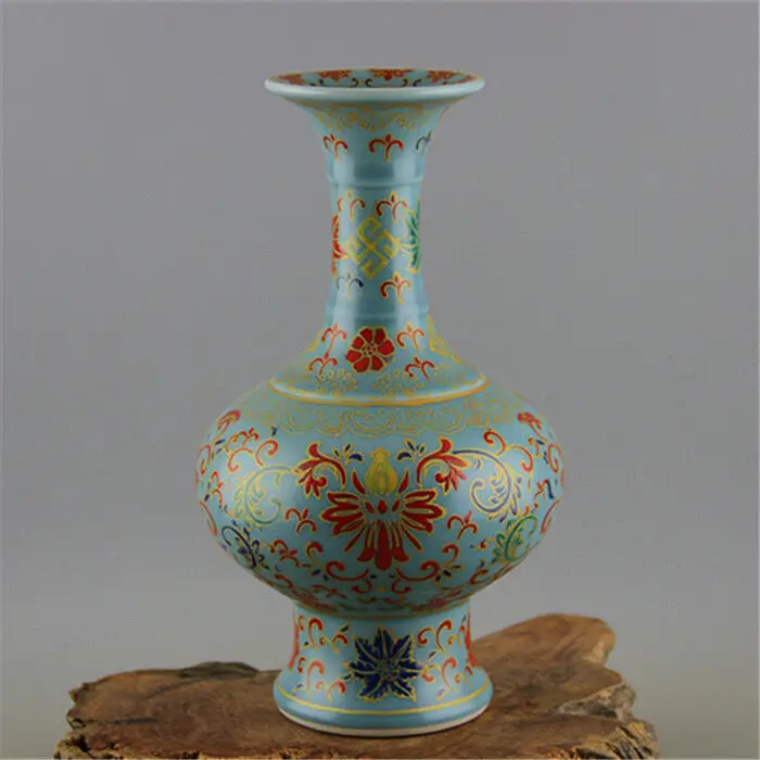 

Antique Porcelain QING YONGZHENG colour enamels Azure glaze Flower Bian vase A4